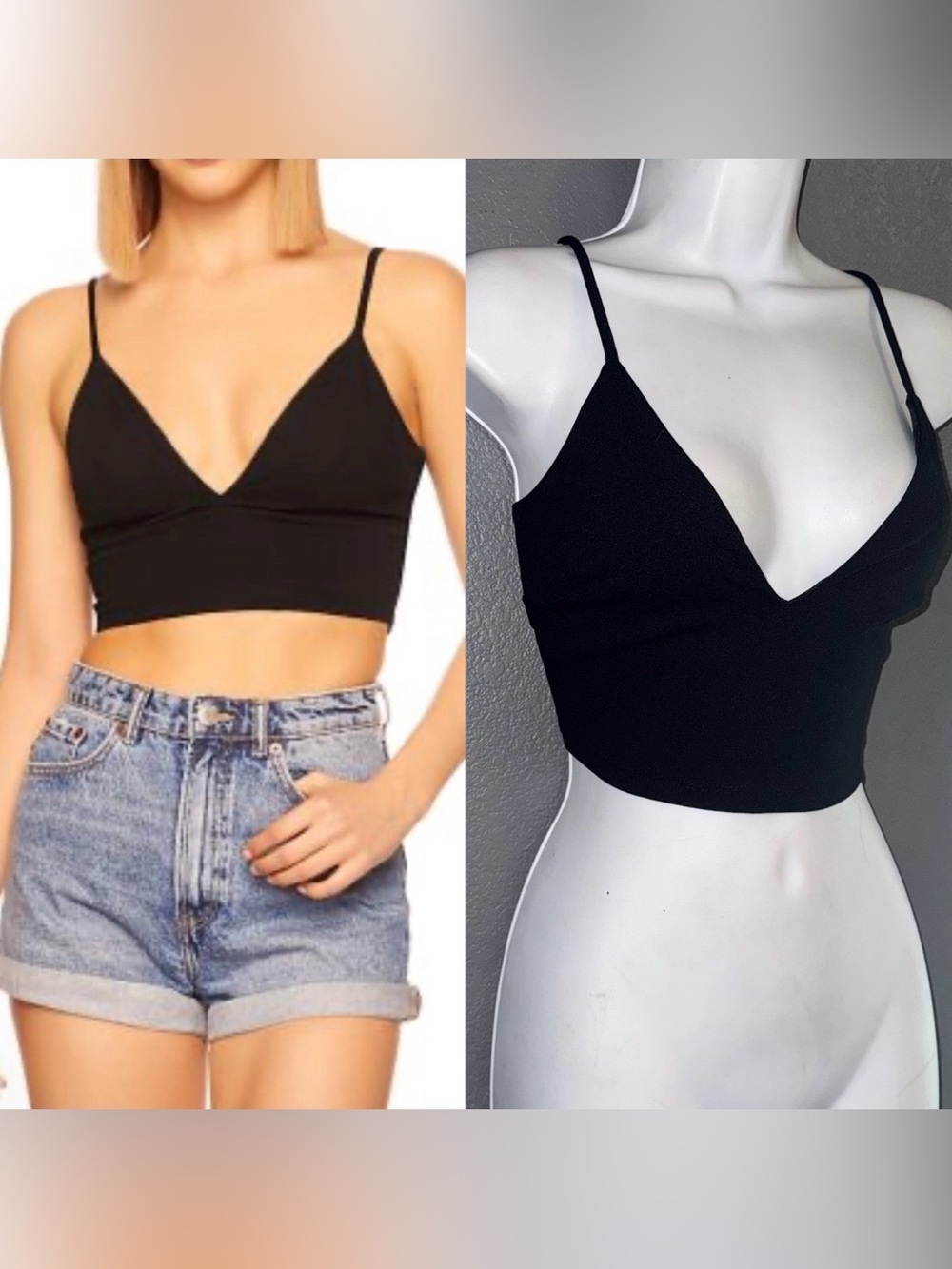 Windsor Deep V Black Spaghetti Strap Crop Top Womens size Small